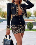 Autumn Starfish Woman Banage Set Golden Buttons Short Coat And Mini Skirt 2 Pieces Fashion Woman High Street Wear