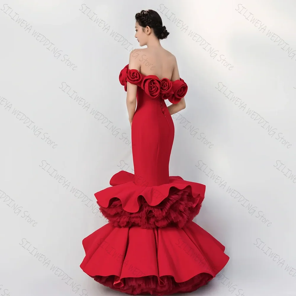 Red Off The Shoulder Mermaid Evening Dress Women Customized Celebrity Prom Stylish Party Simple Gown