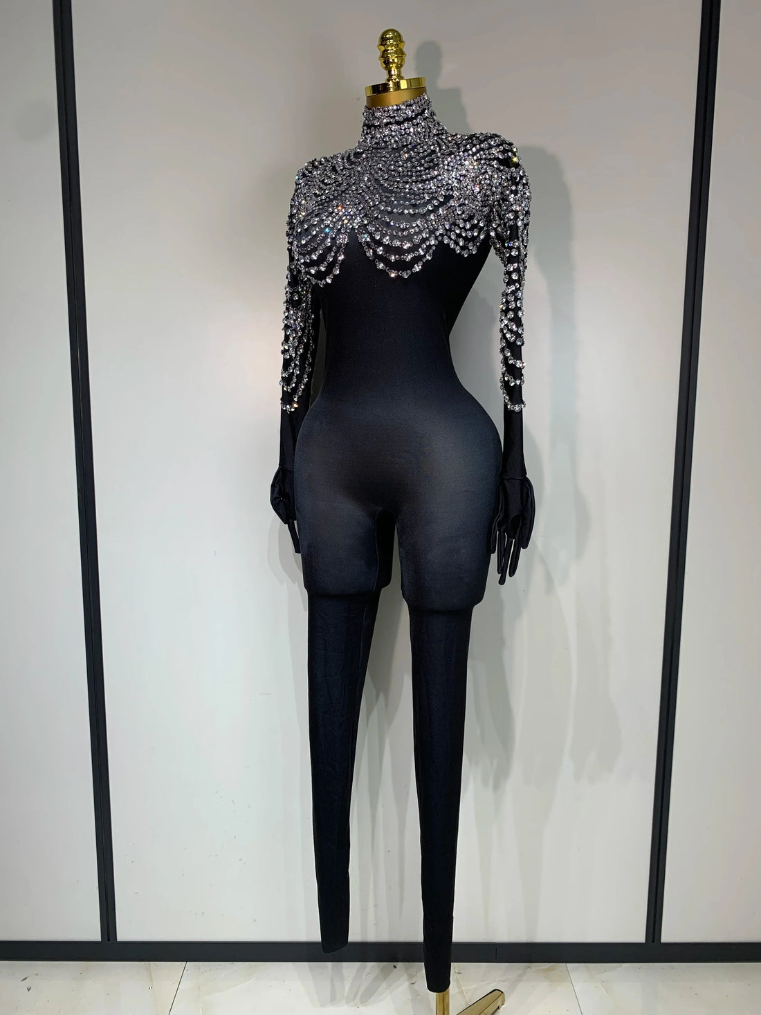 Women Sexy Nightclub Evening Party Drag Queen Singer Dancer Stage Performance Costume Luxury Rhinestone Stretch Jumpsuit style 2