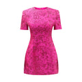 Elegant Dresses For Women Chic Beautiful Flower Jacquard Hot Pink Gowns Short Sleeve Mini Dresses Summer Hot pink