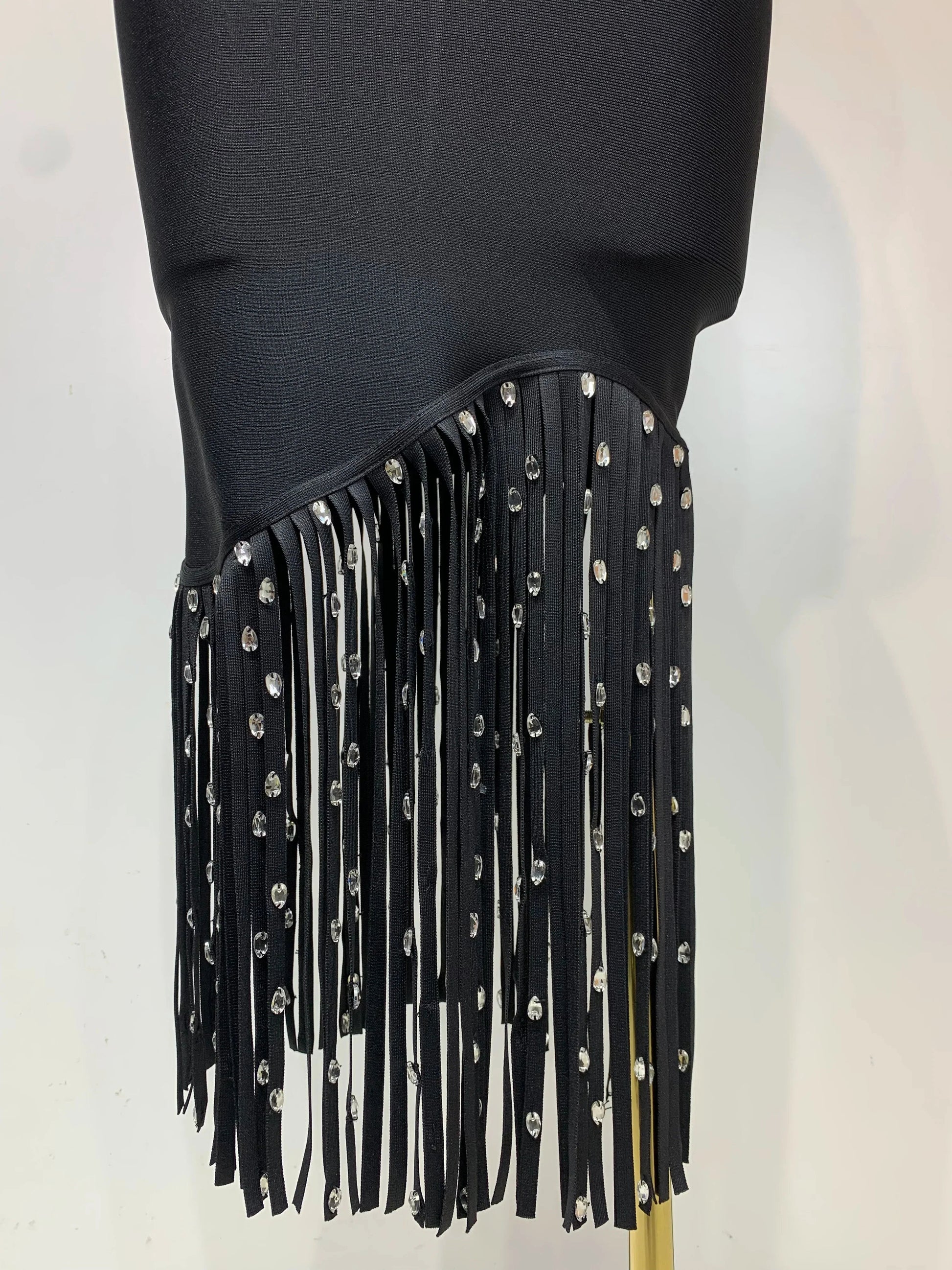 Fashion Crystal Tassel Temperament Suspender Bodycon Bandage Dress Sexy Midi Evening Party Birthday Dresses Vestidos