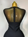 Women Sexy Mesh Patchwork Bandage Round Neck Sleeveless Bandage Dress Celebrity Elegant Evening Party Dress Club Wedding Gown