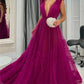 Dark Red Prom Dress Deep V-neck Multi-layer فستان سهرة Sexy Tulle Party Dresses Elegant Sleeveless Vestido De Noche