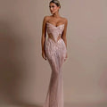 Shining Sequin Sexy Mesh See Through Strapless Ankle Length Dress Woman Evening Party Dress Celebrity Party Vestido