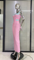 Pink Color Sleeveless Spaghetti Strap Long Bandage Dress Graceful Woman Evening Party Dress Dinner Party Vestido
