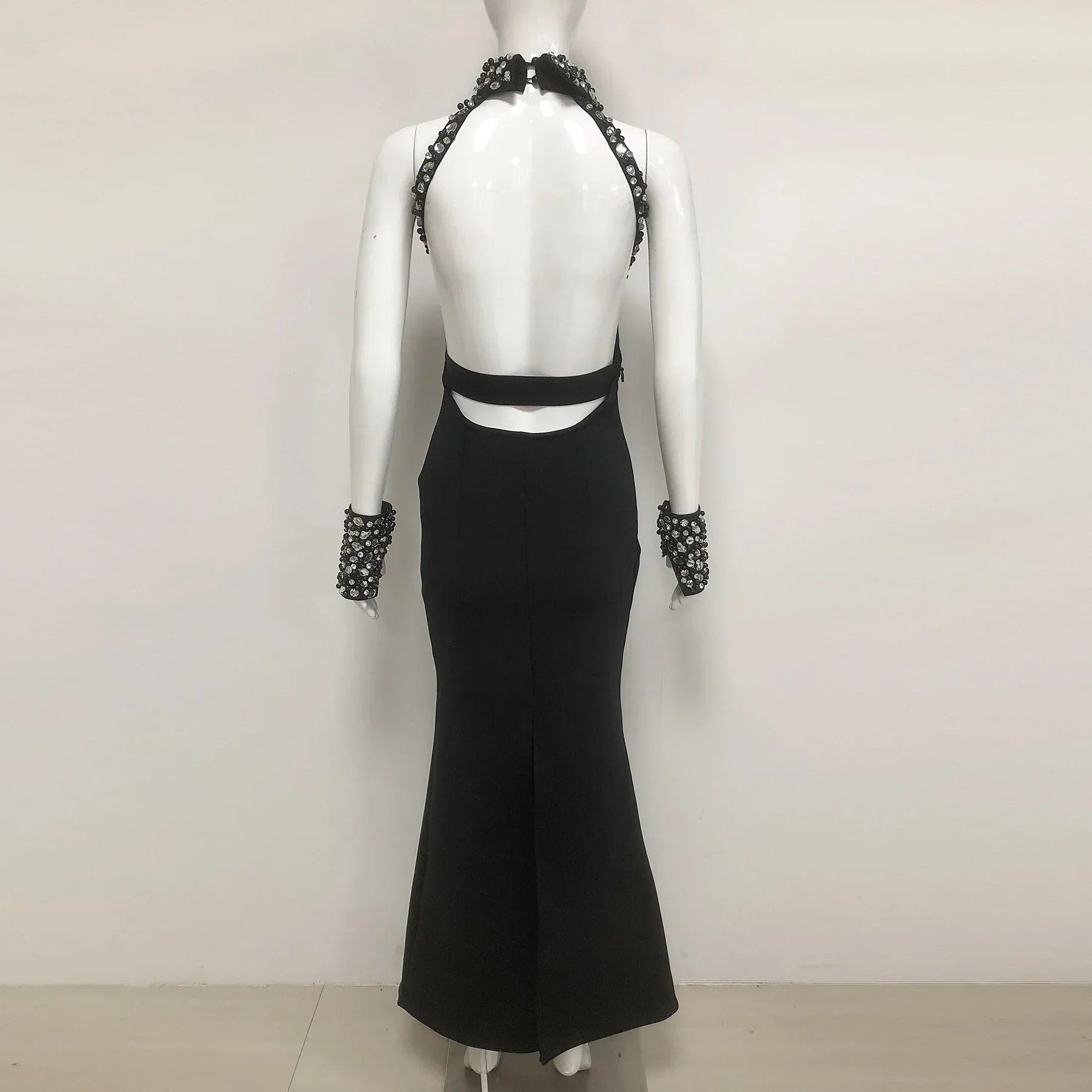 Luxury Diamond Neck Sexy Halter Sleeveless Steath Ankle Lenght Bandage Dress Graceful Woman Party Dress Birthday Party Vestido