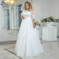 Vintage Beach Wedding Dress Plus Size Boho Lace Applique Three Quarter Sleeves Tulle Bride Gown A-Line Floor Length
