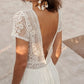 Chiffon v-neck boho gaun pengantin untuk wanita lengan pendek lantai panjang gaun pengantin gaun de Marie adat yang dibuat