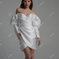 Noda sederhana putri pendek gaun pesta pernikahan di luar lengan puff gaun pengantin mini untuk gaun malam wanita