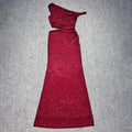 Fashion One-Shoulder Sleeveless Sequin Detail Long Dress for Party Evening Gown Red