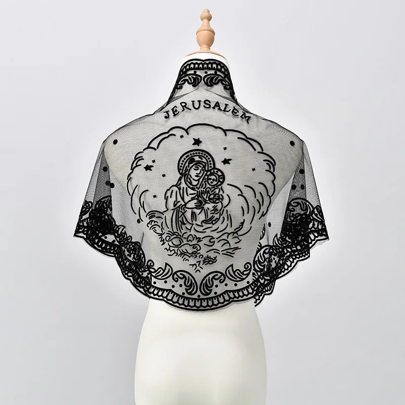 Black Lace Mantilla Veil For Church Spanish Head Covering Shawl For Women White Catholic Chapels Veils For Wedding Bridal Veils