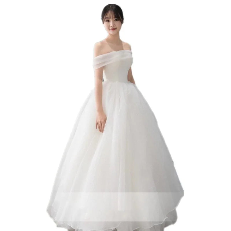 Fashion Classic Off The Shoulder Wedding Dress New Sweet Simple Abiti Da Sposa Elegant Floor-lenght Vestido De Novia Plus Size