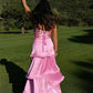 Baby Pink Satin Prom Dresses Spaghetti Strap Ankle-Length vestidos de noche Elegant Sleeveless Side Split Formal Evening