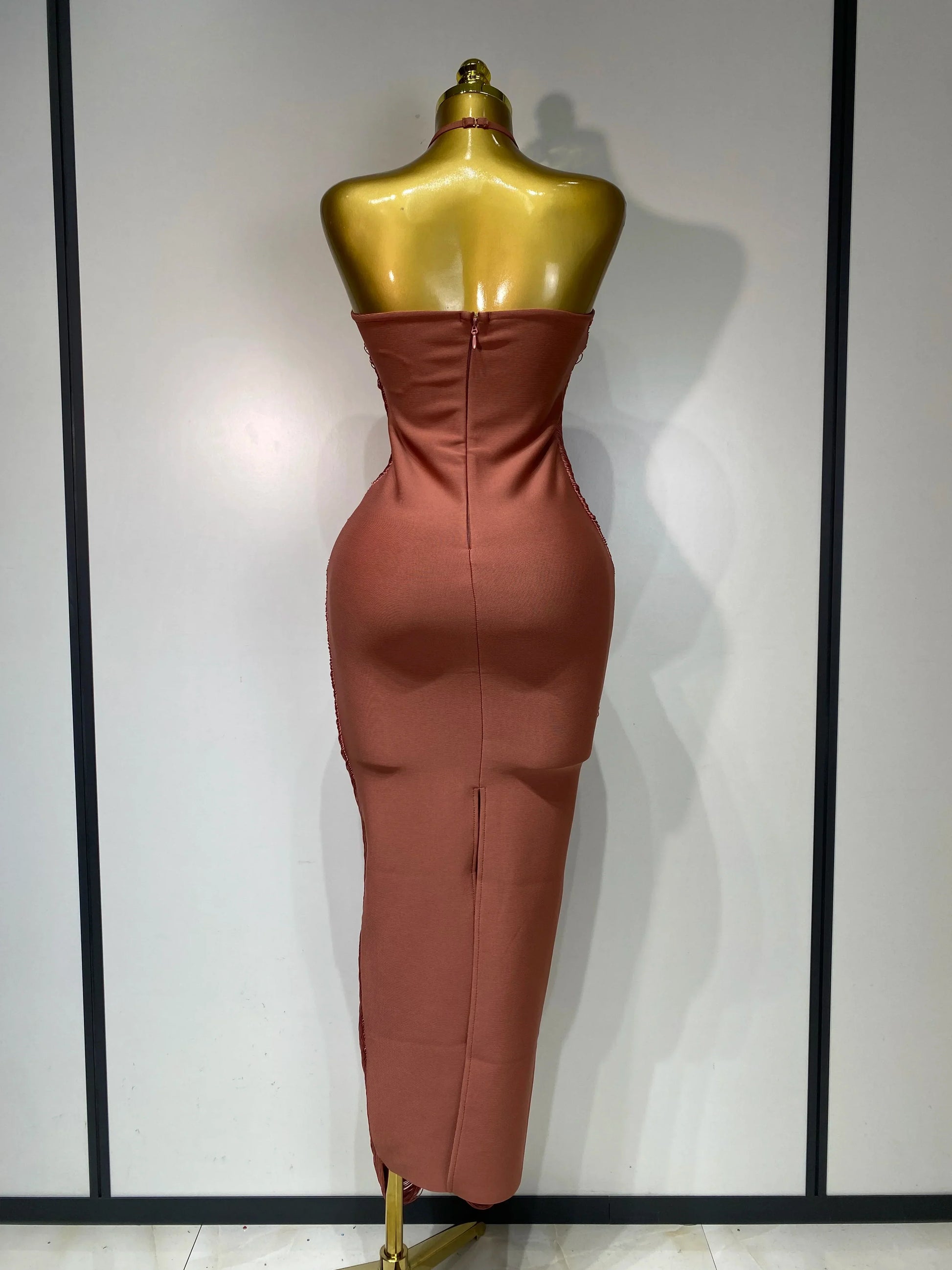 Women Sexy Celebrity Backless Halter Tassel Bodycon Bandage Dress Elegant Celebirty Evening Party Luxury Birthday Dress