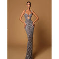 Sparkling Sliver Sequins Sexy V-Neck Spaghetti Strapless Floor Length Dress Graceful Evening Dress Celebrity Party Outfit