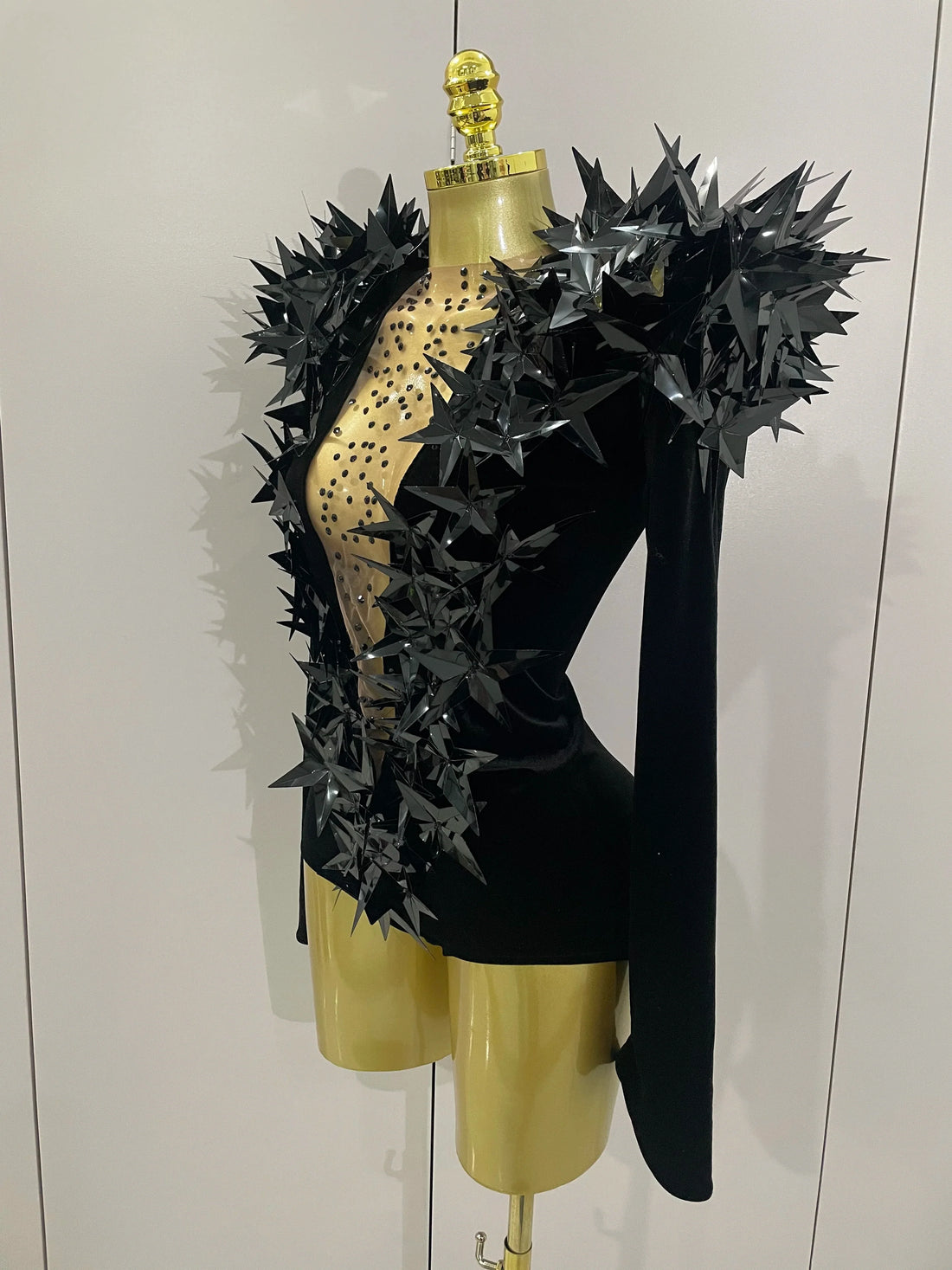 Shiny Black Rhinestone Velvet Long Sleeve Bodysuit Women Evening Party Club Gala Hosts NightClub Bar Stage Costumes black