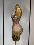 Luxury Sparkly Rhinestones Tassels Sequins Bodysuit Women Sexy Halter Backless Stage Performance Costume Club Birthday Outfit