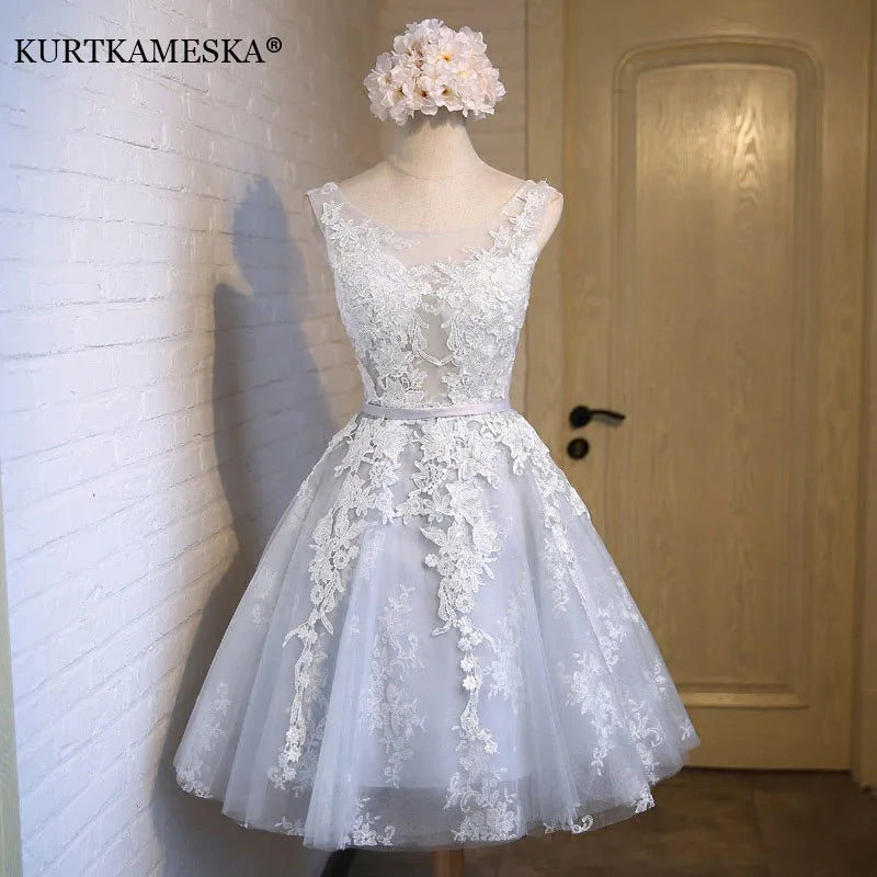 Elegant Lace With Tulle Prom Party Dress Sexy Short A Line Formal Evening Guest Summer Dresses for Women Birthday Wedding
