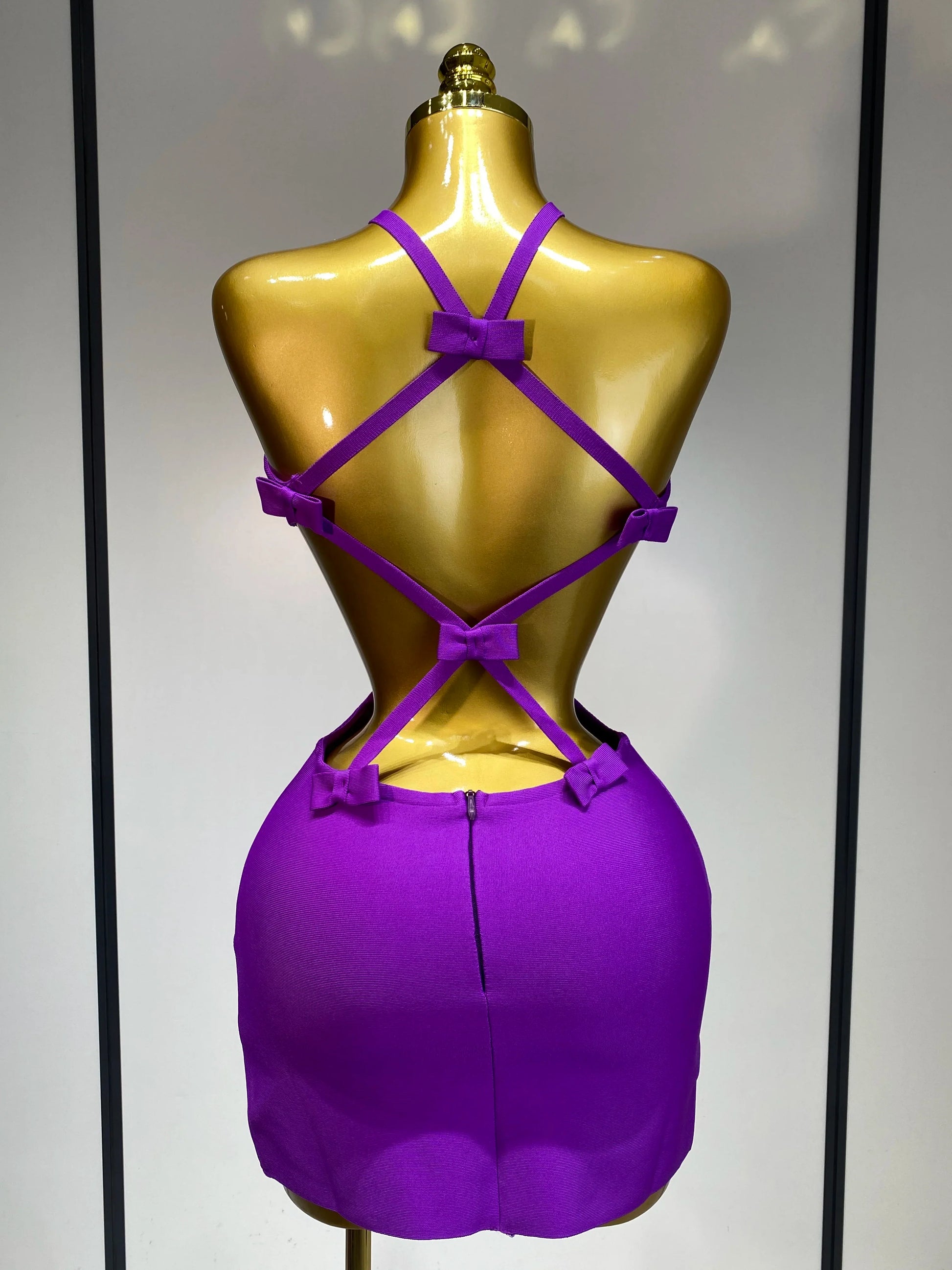 Women Sexy Backless Cut Out Bow Tie Mini Bodycon Bandage Dress Celebirty Elegant Evening Party Luxury Birthday Dresses