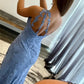 Blue Lace Embroidery Prom Dresses One Shoulder vestidos de noche Elegant Sleeveless Sexy Side Split Formal Evening