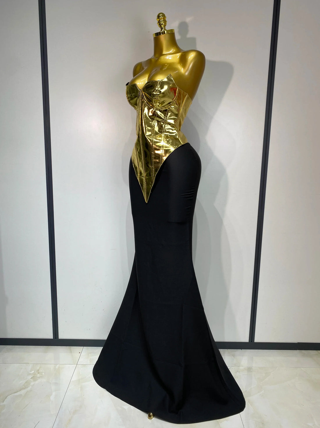 Women Sexy Strapless Gold Two Piece Set Celebrity Elegant Evening Party Maxi Skirt Suit Luxury Birthday Club Gown Gold