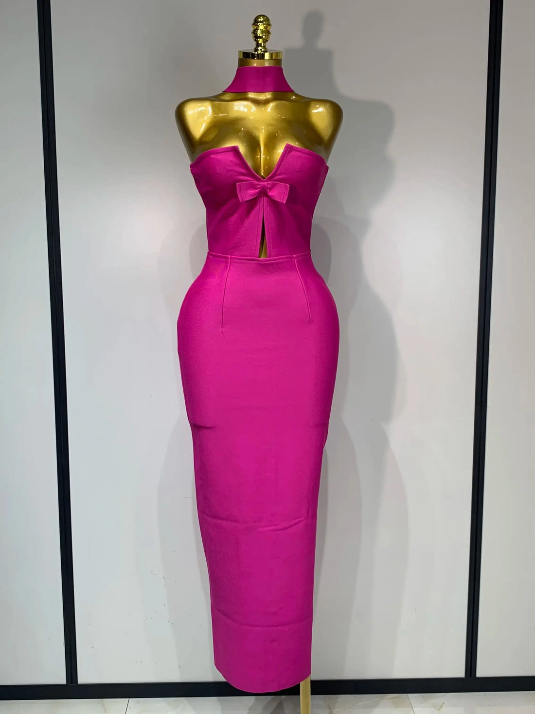 Women Sexy Bodycon Dress Fashion Elegant Strapless Sleeveless Bow Slim Dress Casual Streetwear Club Birthday Party Dresses Fuchsia