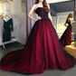 Wine Red Off Shoulder Tulle Prom Dress Elegant Lace Embroidery Vestidos De Novia Lace up Long Train A-line robes de soirée