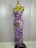 Sexy Strapless Floral Sequin Long Dress Women Sequins Flower Backless Long Slim Dress Evening Party Runway Gown Dress