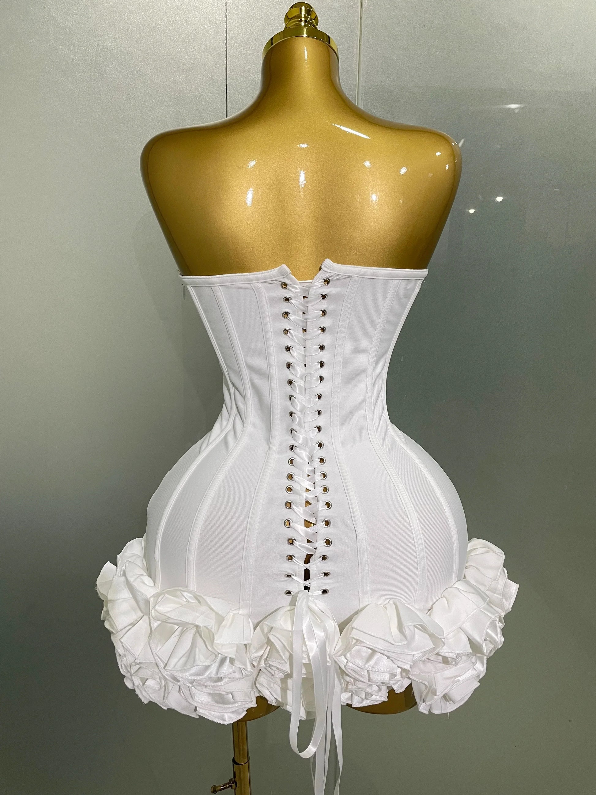 Women Evening Bandage Dress Strapless Bodycon Flowers Mini Celebrity Sexy Birthday Party Dresses Photo Shoot Nightclub Outfit