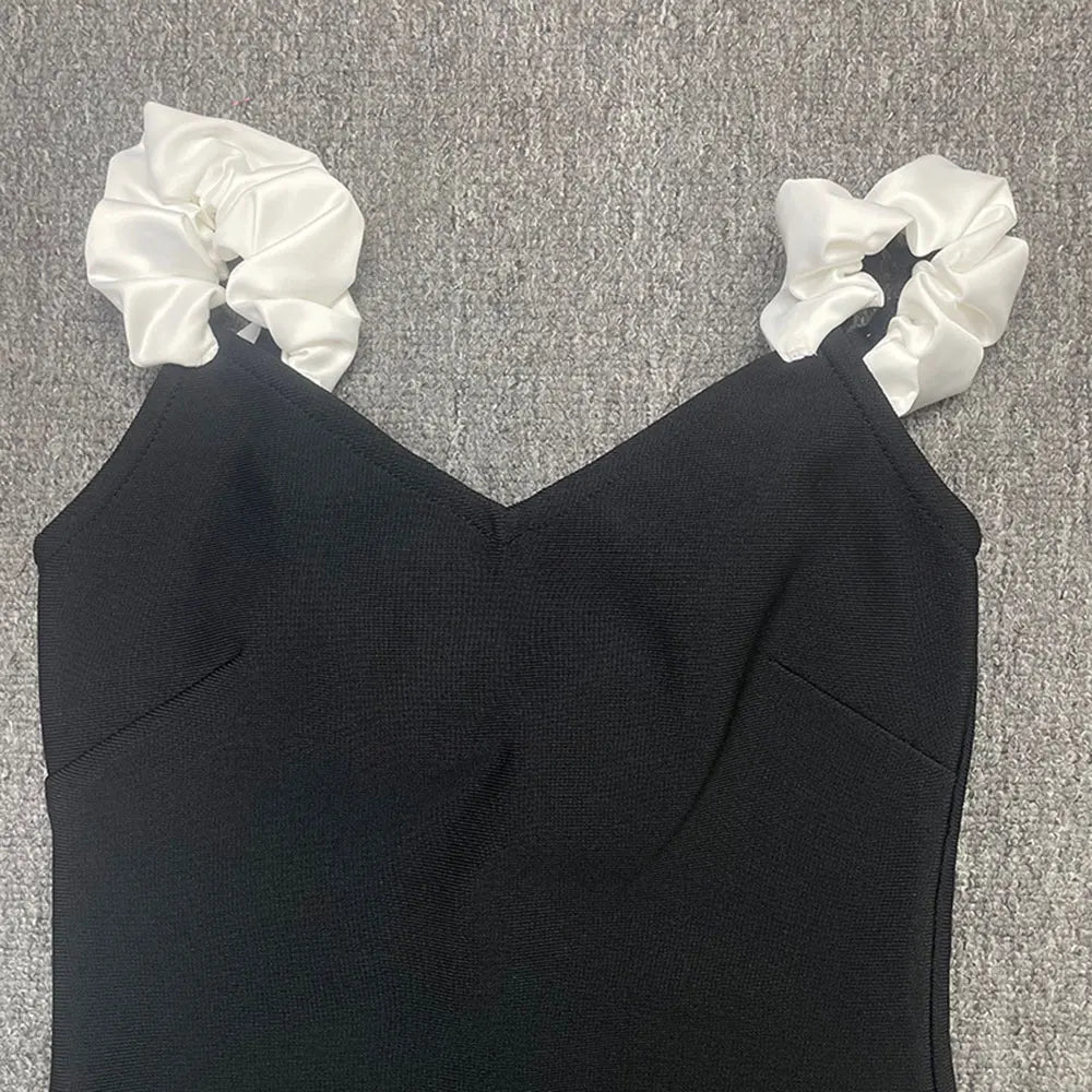 Sexy Women'S Patchwork Draped Design Bandage Dress Spaghetti Strap Sleeveless Bodycon Backless Midi Dress Party Vestidos