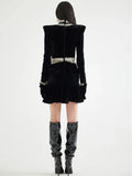 Sexy Women's Open Waist Tassel Velvet Dress Stand Collar Long Sleeve Slimming Mini Dress Celebrity Evening Party Vestidos