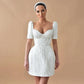 Glitter Wedding Dress Mini pochwę/kolumna krótkie rękawy V Suknie ślubne na szyję dla kobiet Bride Backless Luksusowe sukienki ślubne krótkie