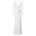 White Long Dresses For Women Sexy V Neck High Split Celebrity Party Vestido Fashion Casual Holiday Wear WHITE