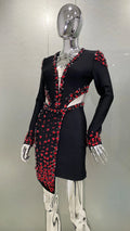 Red Diamonds Beading Sexy Hollow Out Black Mini Bandage Dress Luxury Woman Evening Party Dress Birthday Party Outfit