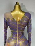Sparkly Rhinestone Stretchy Mesh See Through Dress Women Performance Dancer Costume Luxury Birthday Nightclub Stage Outfit