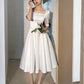 White Satin Evening Prom Dresses for Women Summer Square Collar A-LINE Dress Elegant Wedding Photos Formal Party vestidos