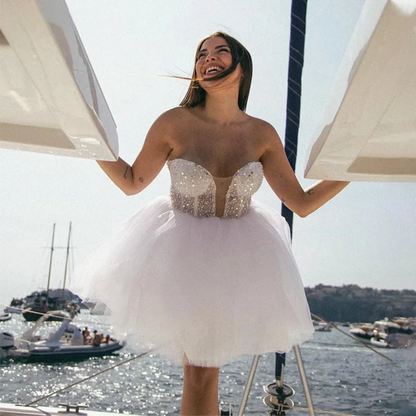 Pailletten kurzen Brautkleider Schatz Tulle Mini Brides Party Kleid für Frauen a-line einfache Brautabschlusskleider maßgeschneidert