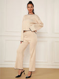 Spring Casual Women's Knitted Pants Set O-neck Long Sleeve Hoodie Loose Knitted Shirt+Straight Pants Two Piece Set