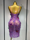 Sparkly Women Sexy Mesh See Through Dress Butterfly Purple Celebrity Luxury Birthday Nightclub Stage Outfit