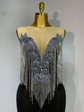 Women Sexy Sparkly Rhinestones chain Celebrity Elegant Maxi Long Dress Luxury Birthday Prom Gowns Stage Show Performance Costume