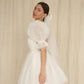 Pearls Short Wedding Dresses Ball Gown Puffy Cap Sleeves Tulle Deep V Neck Special Occasion Party Bride Gowns Women Bridal