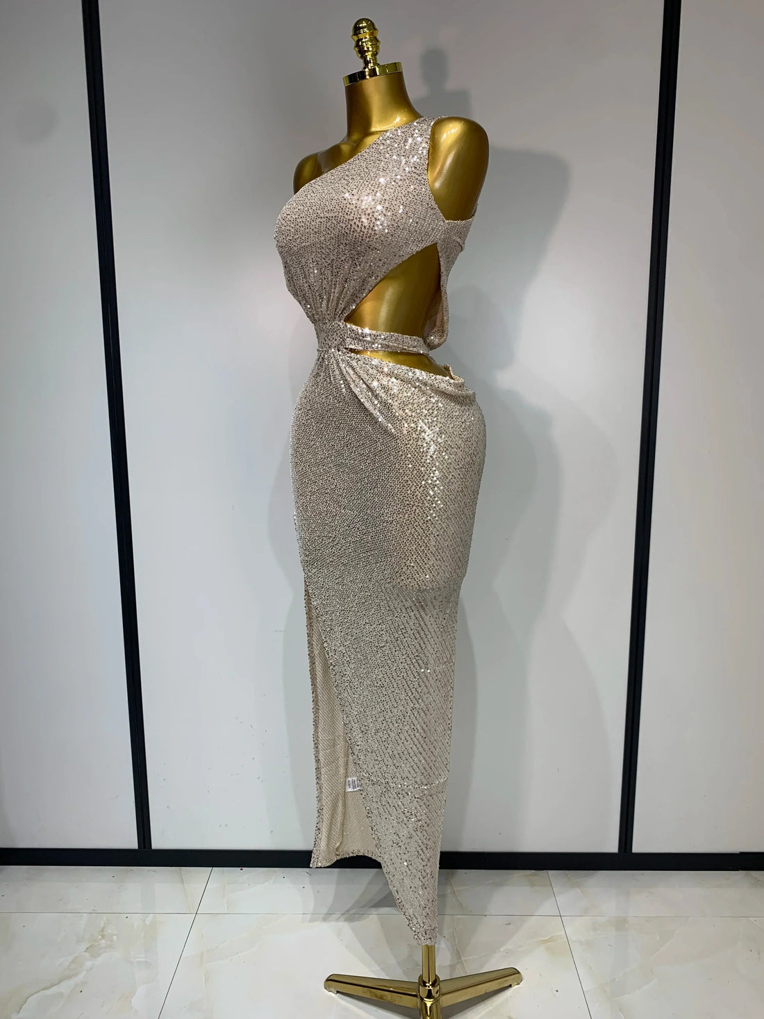 Women Sexy One Shoulder Long Dress High Street Designer Elegant Split Elegant Evening Party Luxury Birthday Dress Vestido Beige