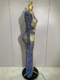 Luxury Sparkly Rhinestone Stretchy Mesh See Through Long Dress Women Birthday Party Performance Nightclub Stage Costume