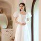 French Luxury White Satin Maxi Wedding Dresses for Bride Elegant Sexy Slim Puff Sleeve Long Prom Party Dress Women vestidos