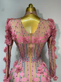 Sexy Skinny Rhinestones Flower Long Sleeve Bodycon Jumpsuit Women High Street Nightclub Birthday Performance Dance Stage Outfit