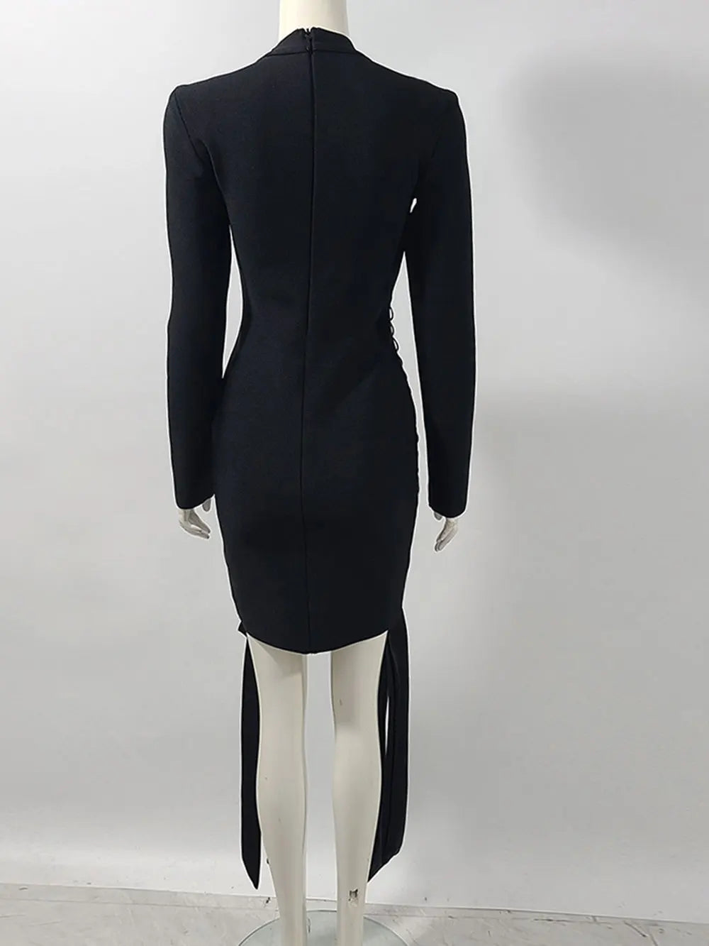 Women's Sexy Drawstring Strap Bandage Dress O-neck Long Sleeve Bodycon Mini Dress Cocktail Evening Party Vestidos