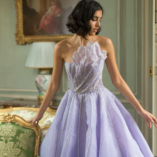 Dubai Mewah Dubai Lilac Evening Dress Elegan Gaun Prom Wanita Formal Arab Derik untuk Pesta Pernikahan