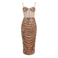 Sexy Party Dress Women Sparkle Glitzy Sequins Mesh Patchwork Spaghetti Strap Midi Back Slip Dresses Evening Vestidos Gold