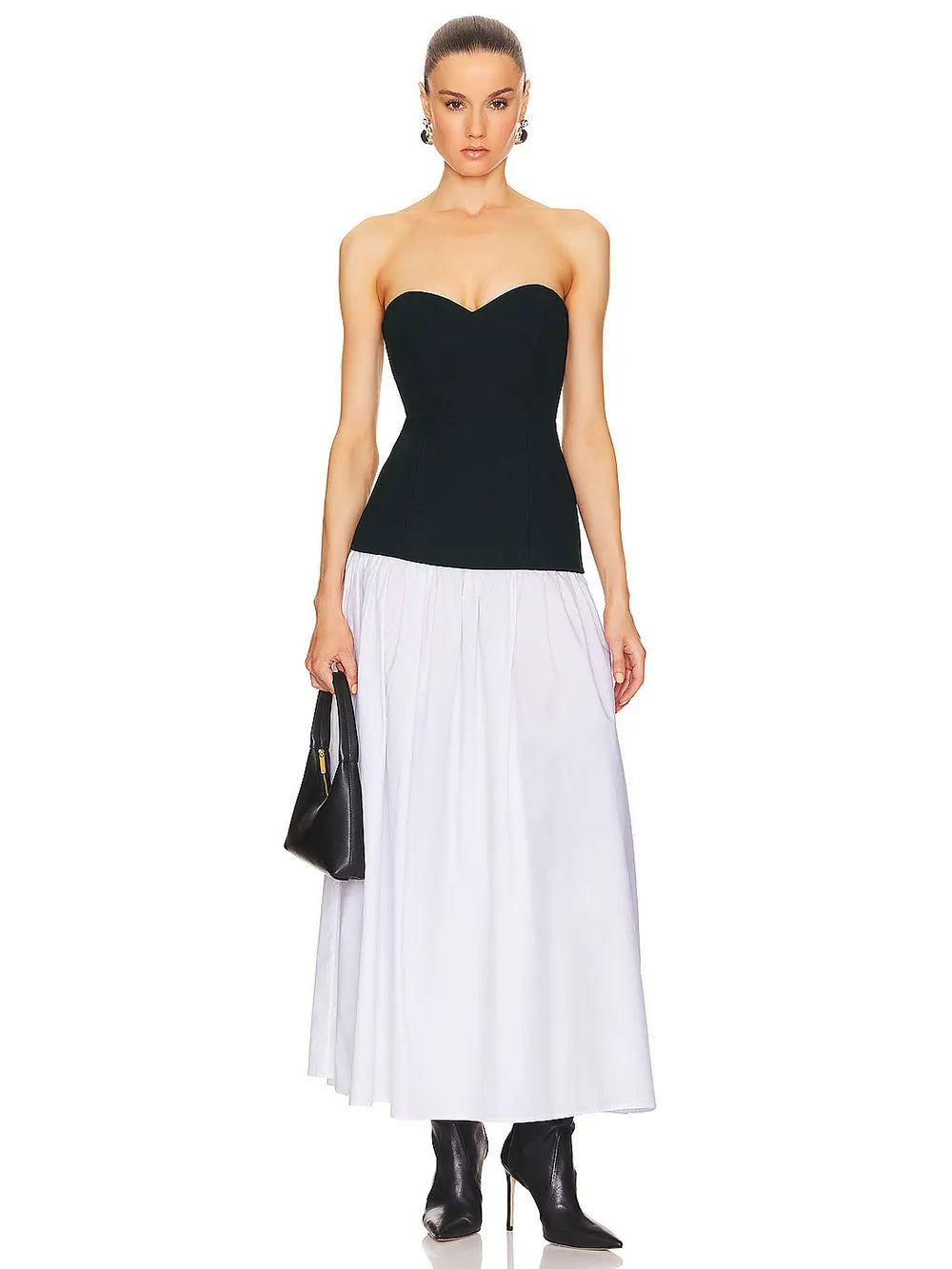 Sexy Women'S Patchwork Long Dress Strapless Sleeveless A-Line Backless Pleated Dress Cocktail Evening Club Party Vestitos black
