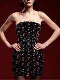 Spring Sexy Women's Light Luxury Nail Bead Bandage Dress Strapless Sleeveless Bodycon Bareback Mini Dresses Party Vestidos